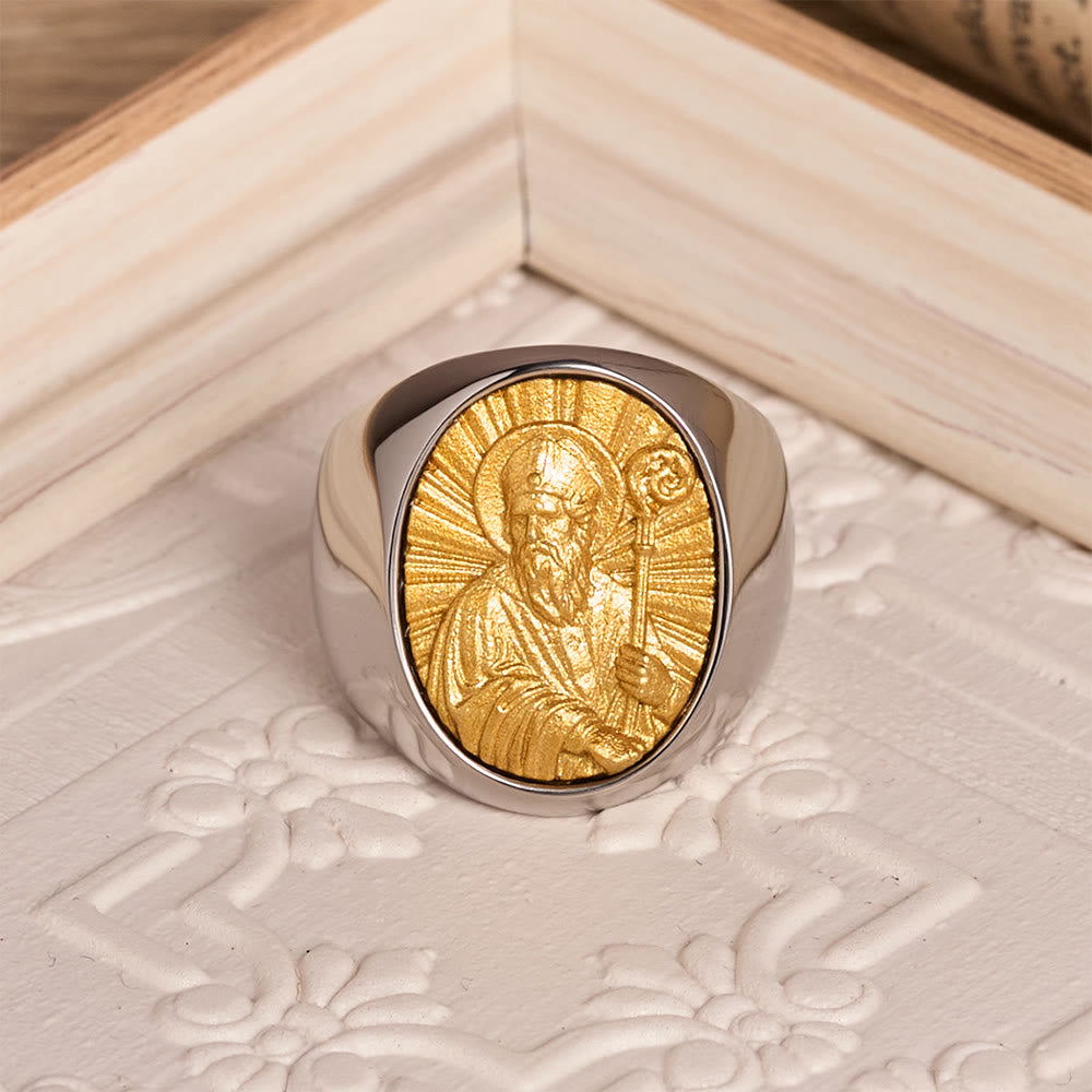 Christianartworkshop Two-Tone Bezel Oval Embossed Sacred Portrait Signet Ring: A Symbol of Gentle Heavenly Grace & Blessed Safeguard - E - US 13 - image 13