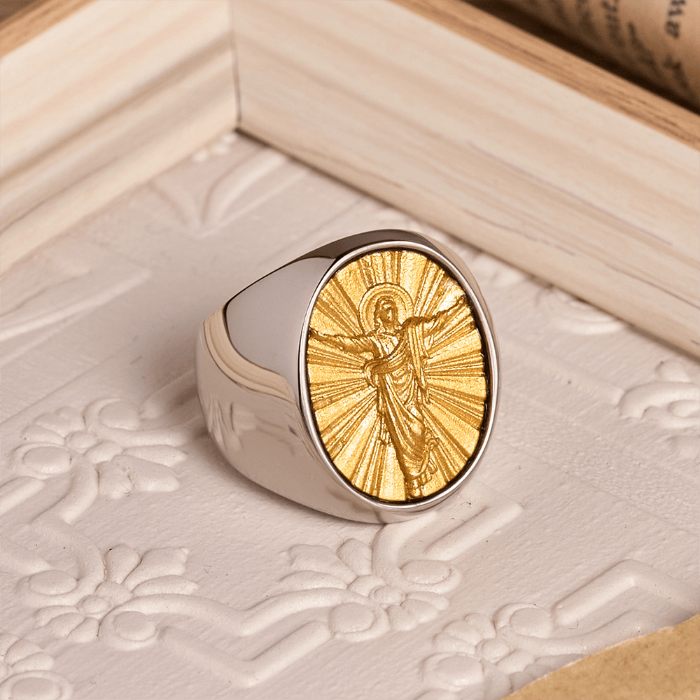 Christianartworkshop Two-Tone Bezel Oval Embossed Sacred Portrait Signet Ring: A Symbol of Gentle Heavenly Grace & Blessed Safeguard - image 20