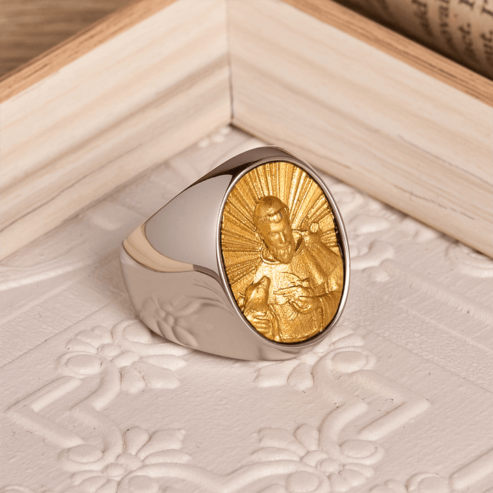 Christianartworkshop Two-Tone Bezel Oval Embossed Sacred Portrait Signet Ring: A Symbol of Gentle Heavenly Grace & Blessed Safeguard - image 23