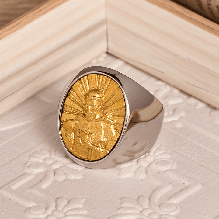 Christianartworkshop Two-Tone Bezel Oval Embossed Sacred Portrait Signet Ring: A Symbol of Gentle Heavenly Grace & Blessed Safeguard - image 24