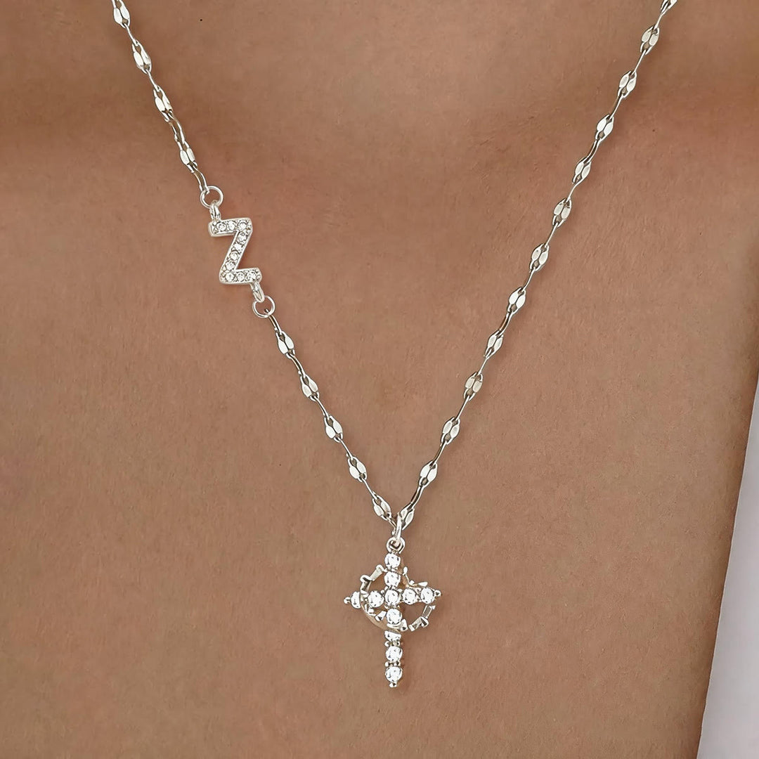 Christianartworkshop Golden & Silver-Tone Personalized A-Z Initial Crown Cross Necklace: Custom Sacred Faith Monogram Pendant Jewelry - Z - Silver - image 55