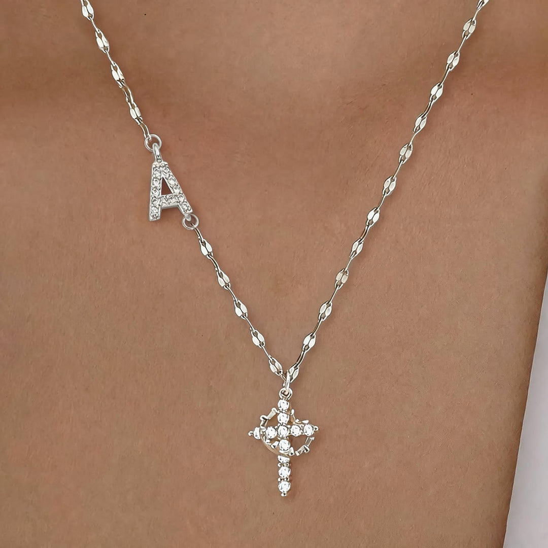 Christianartworkshop Golden & Silver-Tone Personalized A-Z Initial Crown Cross Necklace: Custom Sacred Faith Monogram Pendant Jewelry - A - Silver - image 29