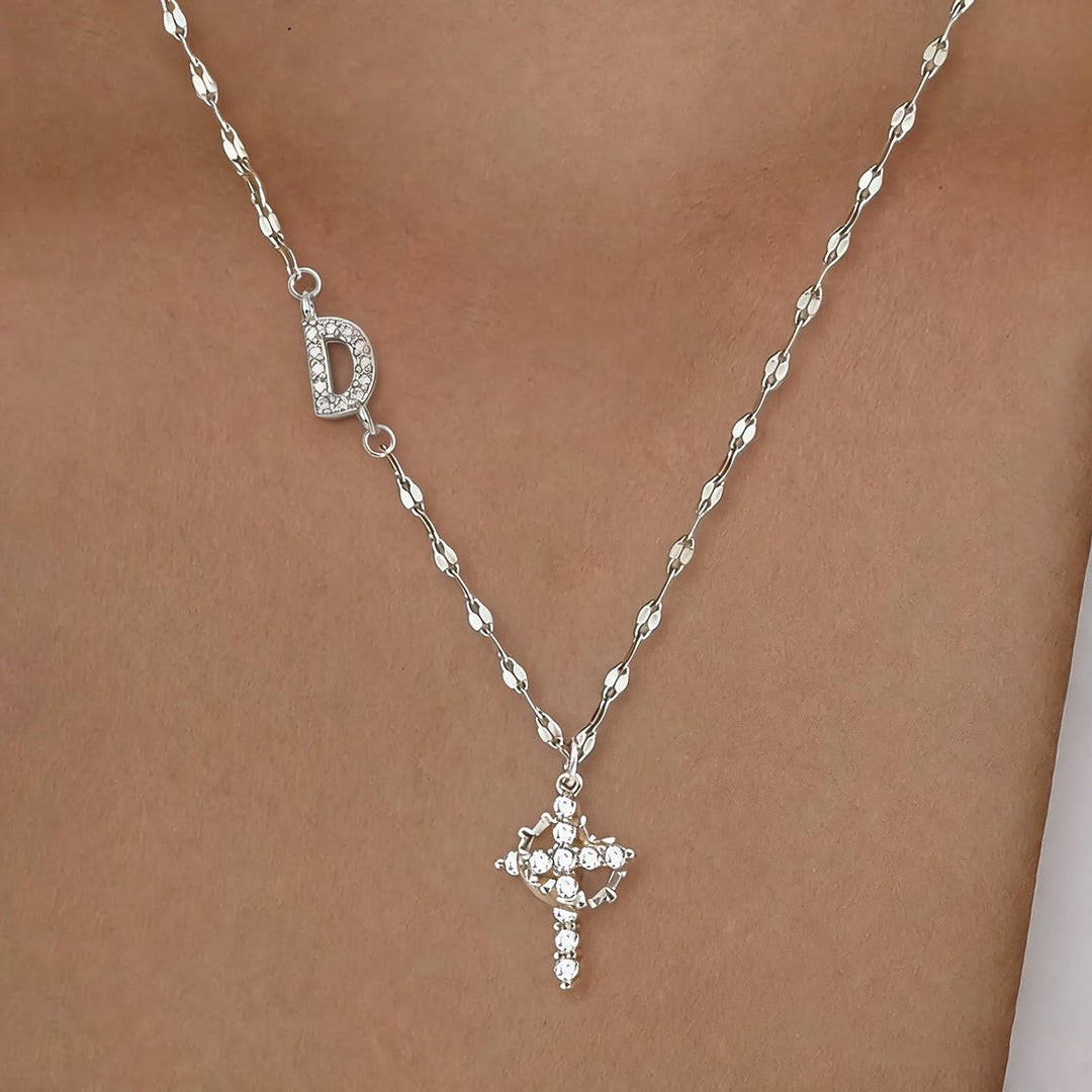 Christianartworkshop Golden & Silver-Tone Personalized A-Z Initial Crown Cross Necklace: Custom Sacred Faith Monogram Pendant Jewelry - D - Silver - image 32