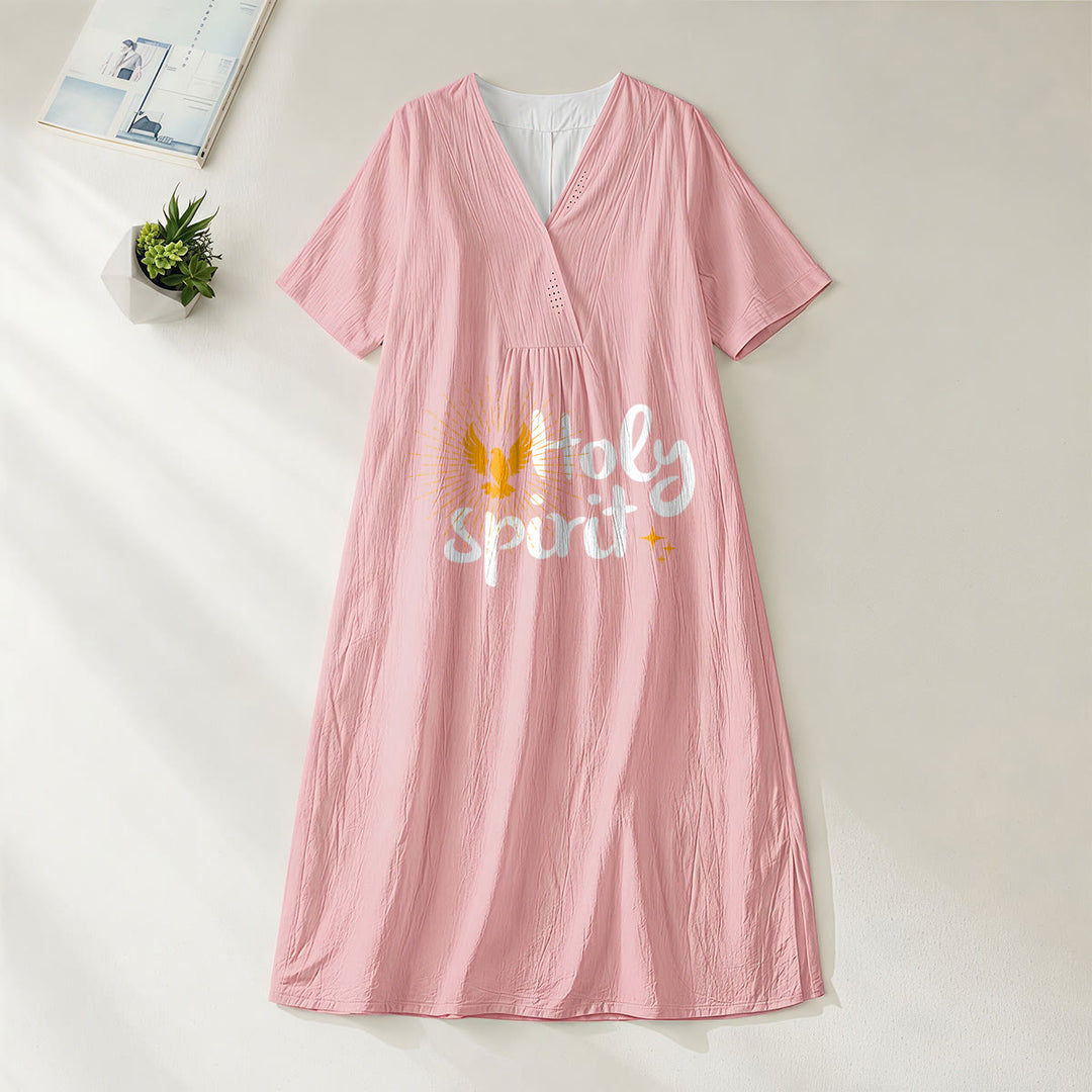 Christianartworkshop "Holy Spirit" Dove & Sunburst Print V-Neck Short Sleeve Midi Dress - Pink - 4XL - image 10