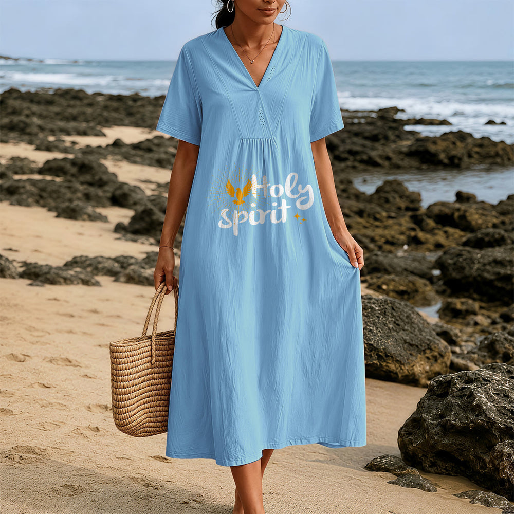Christianartworkshop "Holy Spirit" Dove & Sunburst Print V-Neck Short Sleeve Midi Dress - image 1
