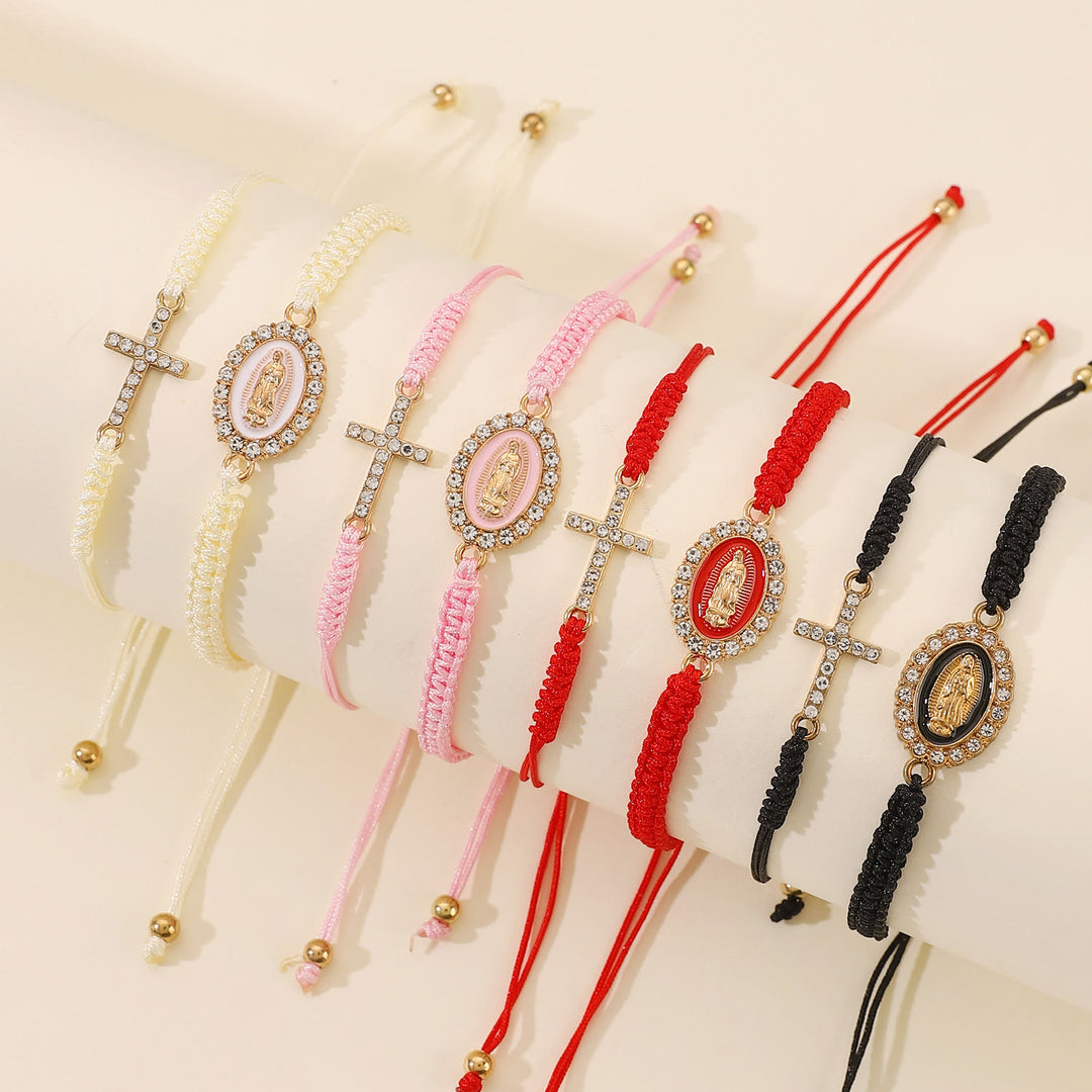 Christianartworkshop Dual Braided Cord Bracelet Set with Zircon-Encrusted Cross & Rhinestone Halo Our Lady Medal - image 1