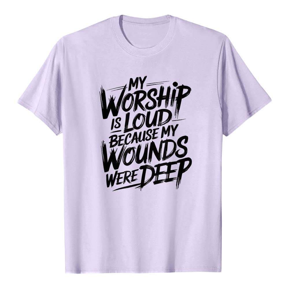 Christianartworkshop "My Worship Is Loud Because My Wounds Were Deep" Bold Typography Faith Premium Short Sleeve T-Shirt - Purple - 2XL - image 3