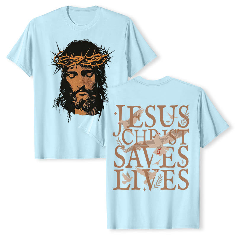 Christianartworkshop Jesus Face and Crown of Thorns Graphic T-Shirt - Blue - 2XL - image 12