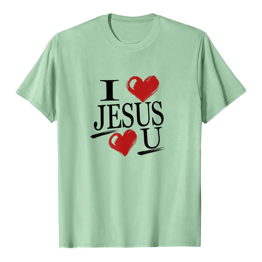 Christianartworkshop "I Love Jesus and You" Dual Heart Faith Premium Short Sleeve T-Shirt - Light Green - 2XL - image 6