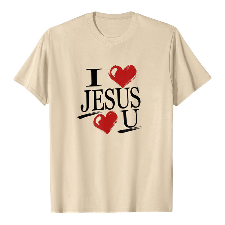 Christianartworkshop "I Love Jesus and You" Dual Heart Faith Premium Short Sleeve T-Shirt - Beige - 2XL - image 4