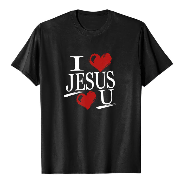Christianartworkshop "I Love Jesus and You" Dual Heart Faith Premium Short Sleeve T-Shirt - Black - 2XL - image 1