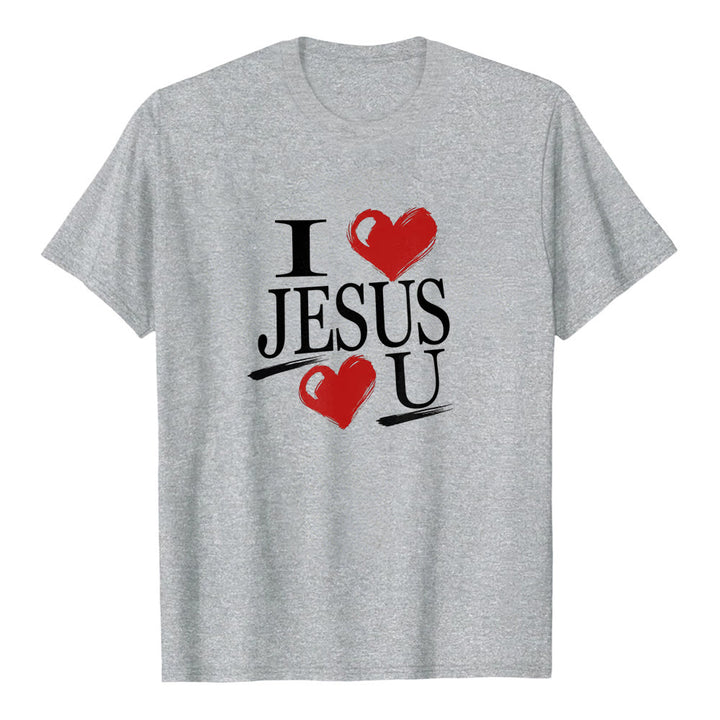 Christianartworkshop "I Love Jesus and You" Dual Heart Faith Premium Short Sleeve T-Shirt - Grey - 2XL - image 2