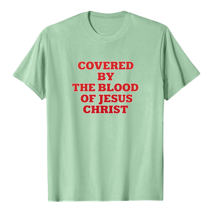 Christianartworkshop "Covered By The Blood Of Jesus Christ" Faith Statement Premium Short Sleeve T-Shirt - Light Green - 2XL - image 6