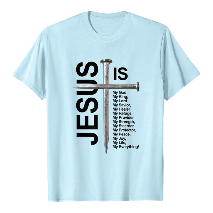 Christianartworkshop "Jesus Is My Everything" Nail Cross Premium Short Sleeve T-Shirt - Blue - 2XL - image 5