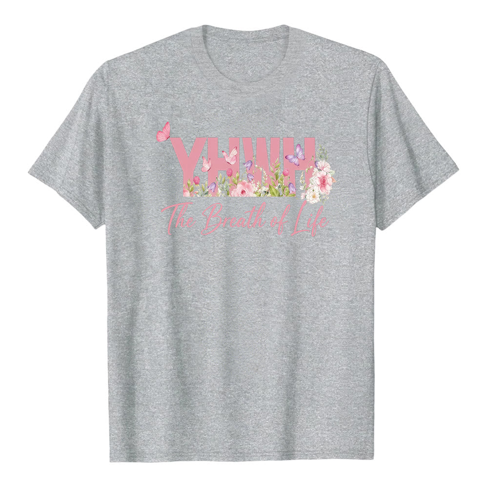 Christianartworkshop Pastel Floral & Butterfly "YHWH" Premium Short Sleeve T-Shirt - Grey - 2XL - image 3