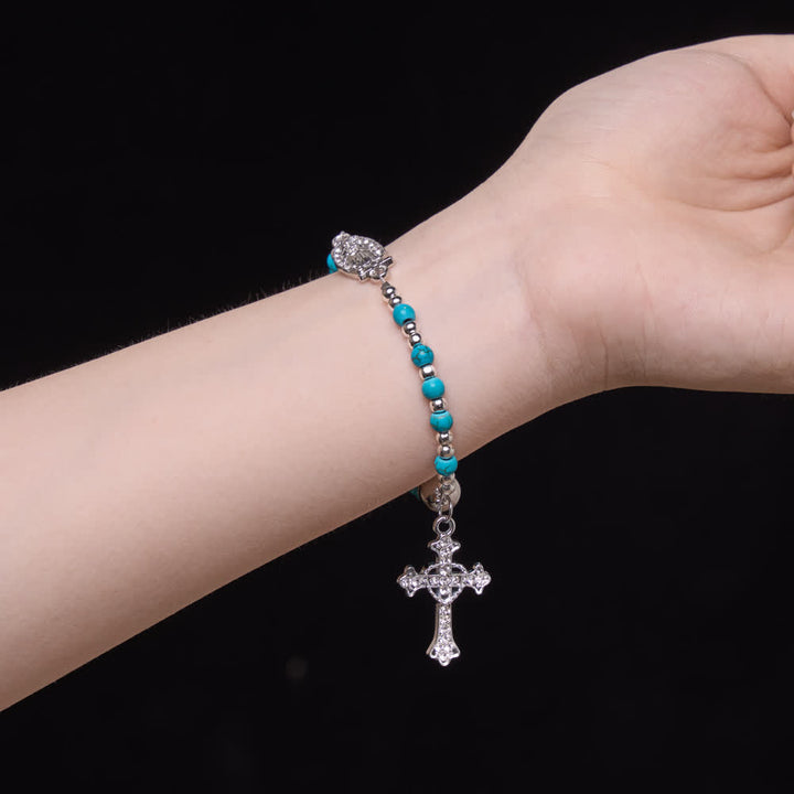 Christianartworkshop Fresh Turquoise Rosary Bracelet: Double Strand with Magnetic Clasp - image 1
