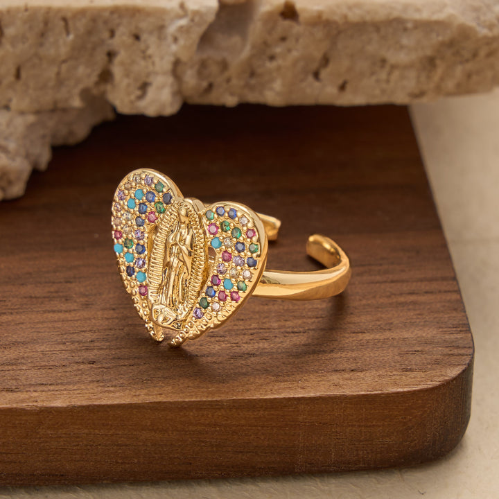 Christianartworkshop Adjustable Open Ring with Colorful Zircon Halo Our Lady of Guadalupe Charm: A Symbol of Tender Maternal Grace - image 4