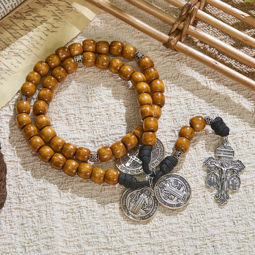 Christianartworkshop Traditional Rustic Wood 5/15/20 Decade Prayer Rosary with St. Benedict Medal & Crucifix - image 9
