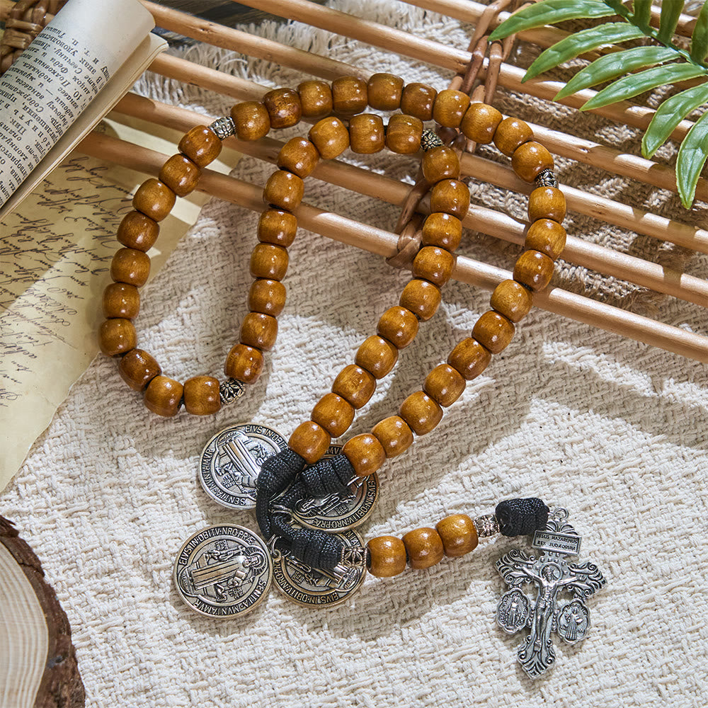 Christianartworkshop Traditional Rustic Wood 5/15/20 Decade Prayer Rosary with St. Benedict Medal & Crucifix - 5 Decade Rosary - image 8