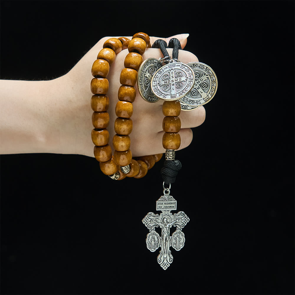 Christianartworkshop Traditional Rustic Wood 5/15/20 Decade Prayer Rosary with St. Benedict Medal & Crucifix - image 10