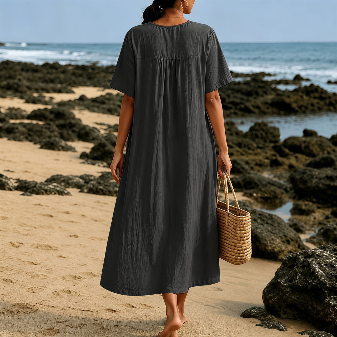 Christianartworkshop Plain Tone Love Scripture Rainbow Heart Slogan V-Neck Short Sleeve Midi Dress - image 19