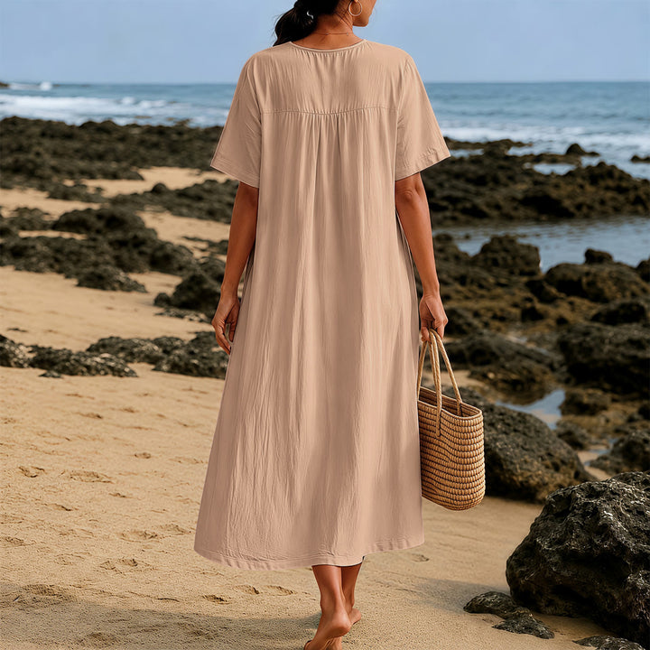 Christianartworkshop Plain Tone Love Scripture Rainbow Heart Slogan V-Neck Short Sleeve Midi Dress - image 3