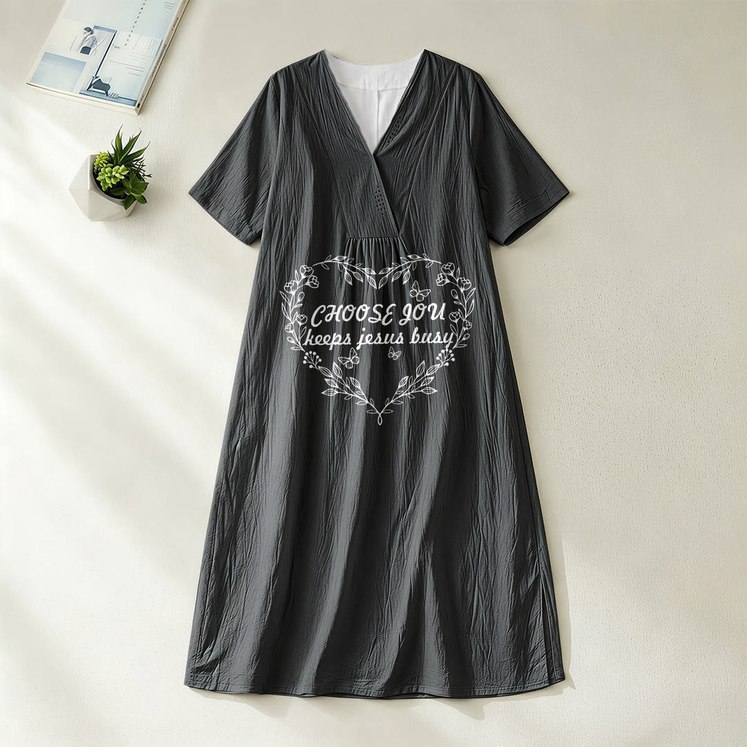 Christianartworkshop Plain Tone Love Scripture Rainbow Heart Slogan V-Neck Short Sleeve Midi Dress - Black - 4XL - image 16
