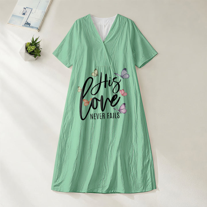 Christianartworkshop "His Love Never Fails" Butterfly Print V-Neck Short Sleeve Midi Dress - Green - 4XL - image 4