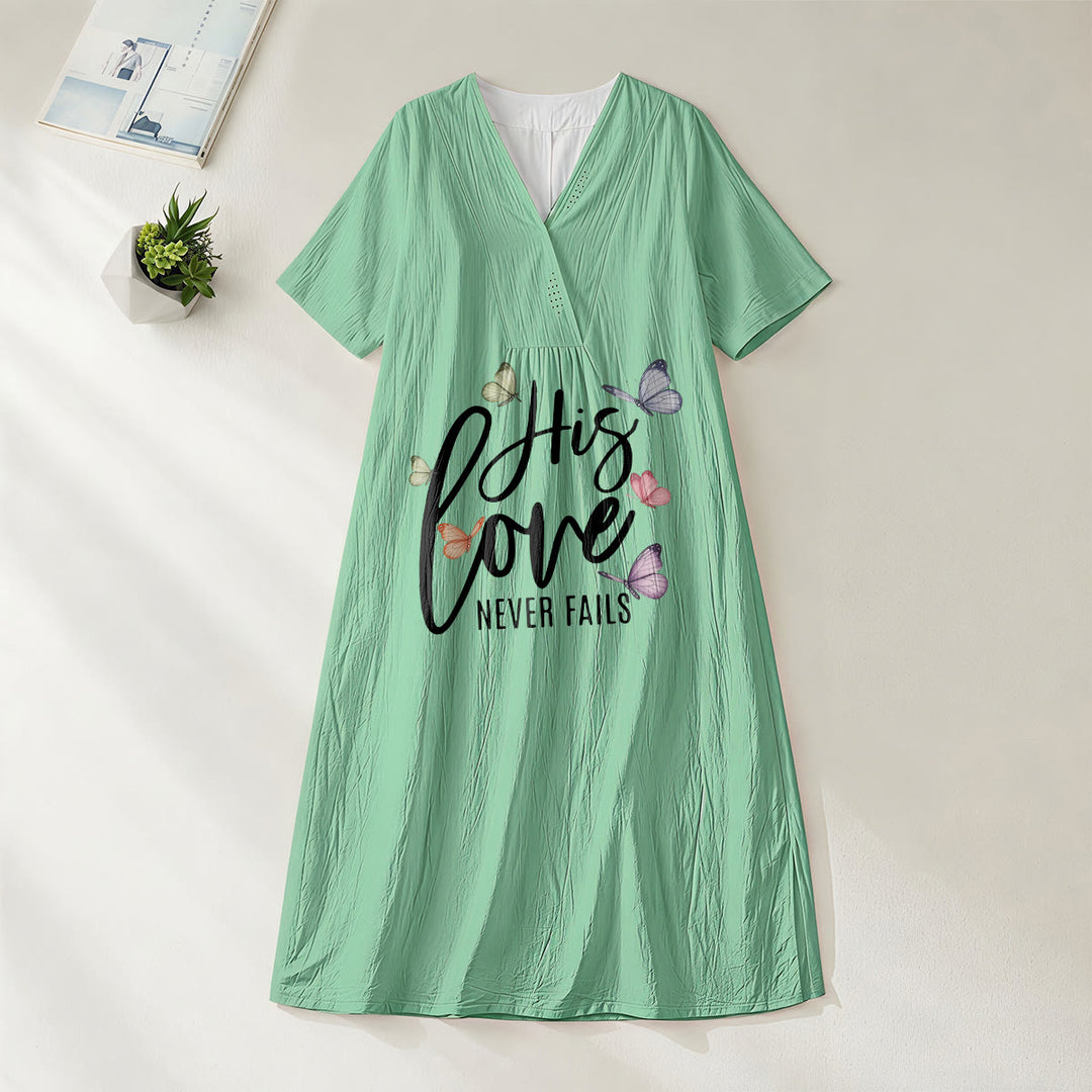 Christianartworkshop "His Love Never Fails" Butterfly Print V-Neck Short Sleeve Midi Dress - Green - 4XL - image 4