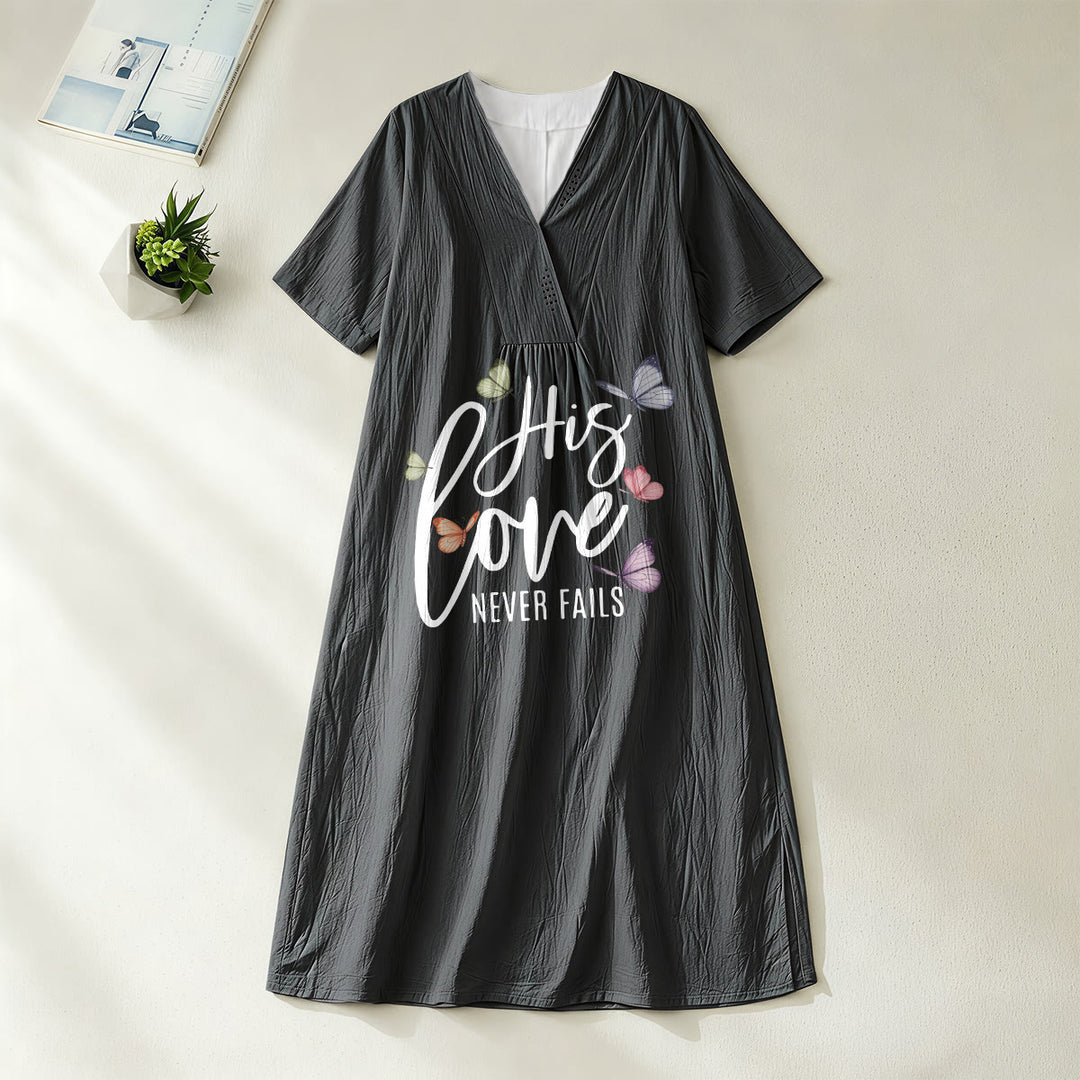 Christianartworkshop "His Love Never Fails" Butterfly Print V-Neck Short Sleeve Midi Dress - Black - 4XL - image 0