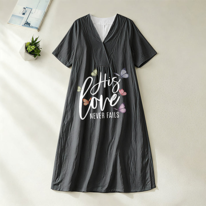 Christianartworkshop "His Love Never Fails" Butterfly Print V-Neck Short Sleeve Midi Dress - Black - 4XL - image 0