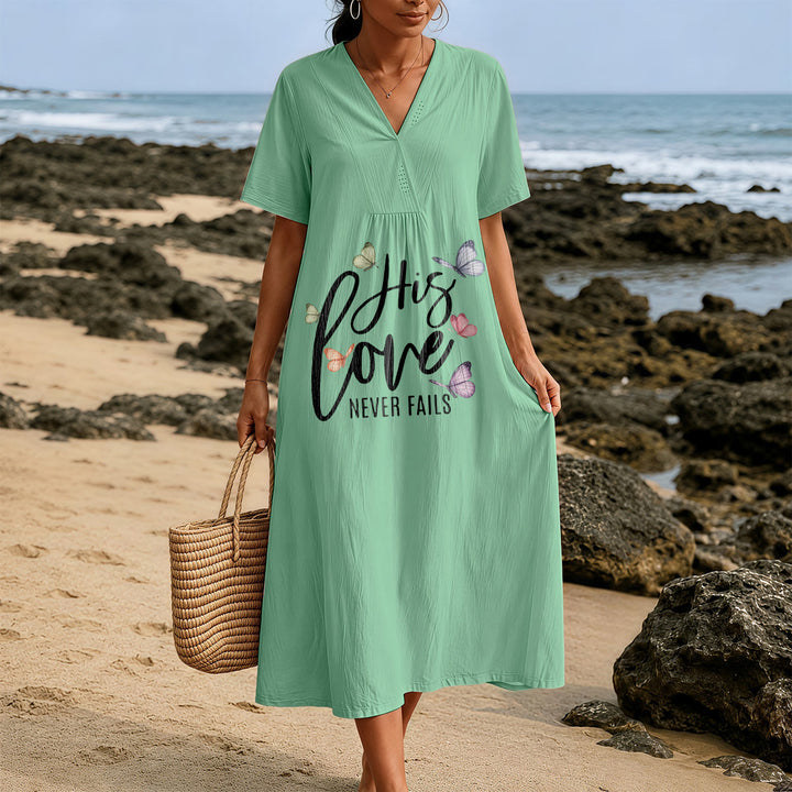 Christianartworkshop "His Love Never Fails" Butterfly Print V-Neck Short Sleeve Midi Dress - image 5