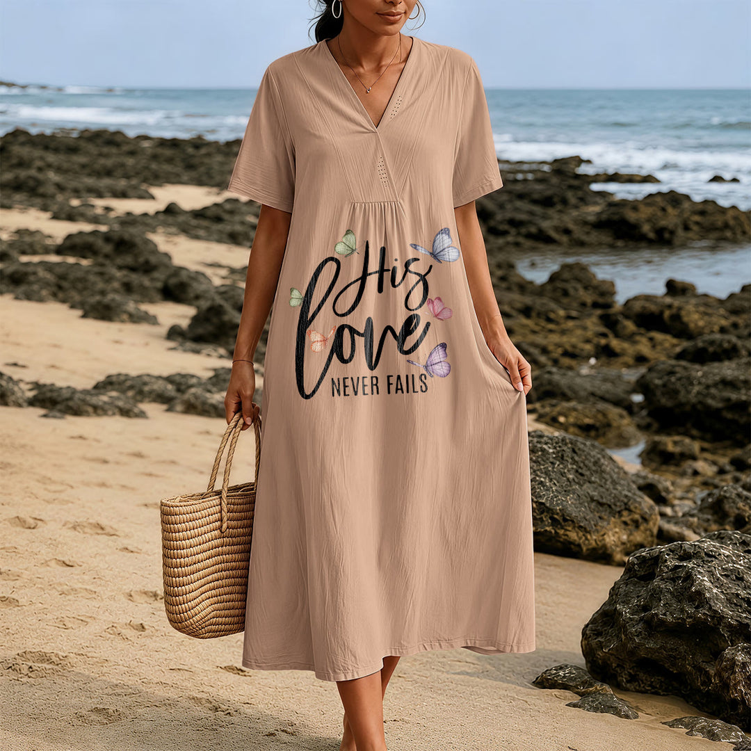 Christianartworkshop "His Love Never Fails" Butterfly Print V-Neck Short Sleeve Midi Dress - image 17