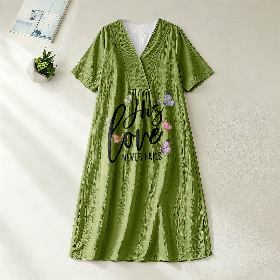 Christianartworkshop "His Love Never Fails" Butterfly Print V-Neck Short Sleeve Midi Dress - Olive Green - 4XL - image 12