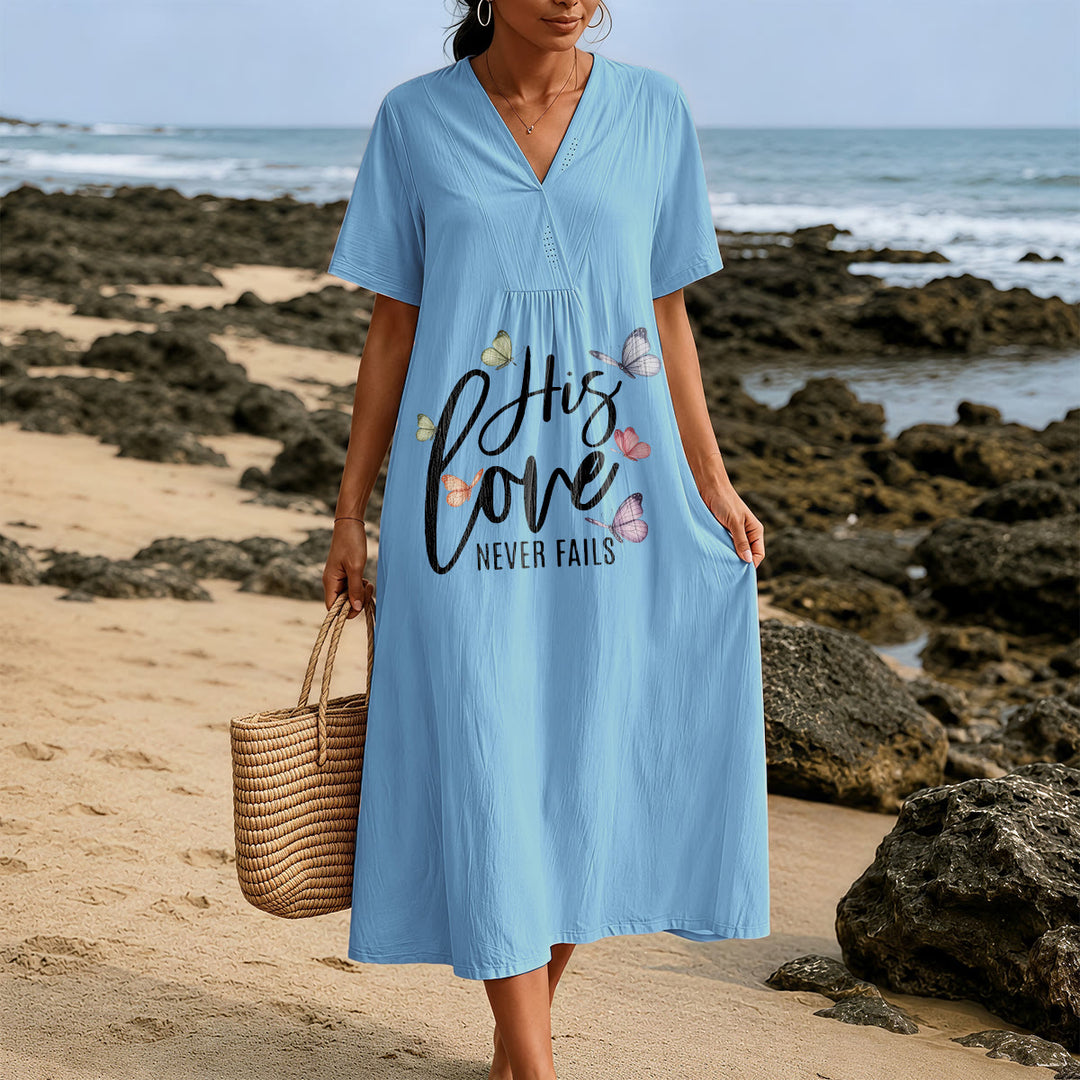 Christianartworkshop "His Love Never Fails" Butterfly Print V-Neck Short Sleeve Midi Dress - image 9