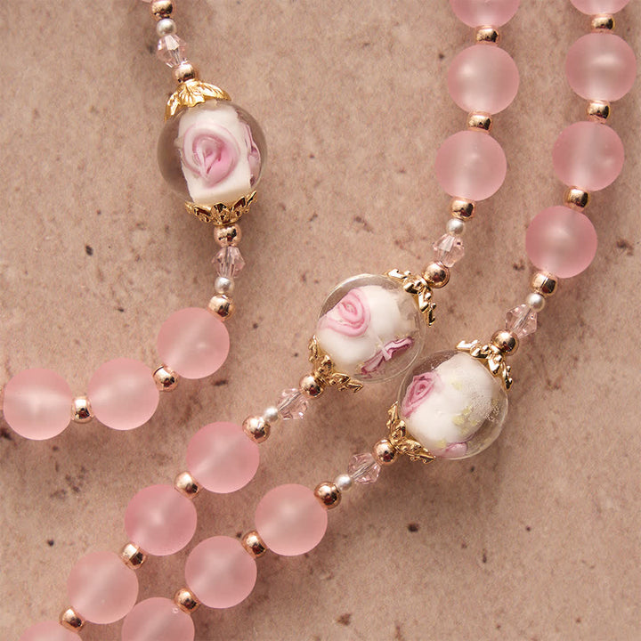 Christianartworkshop Soft Matte Pink Rosary with Delicate Rose Glass & St. Benedict Devotion - image 5