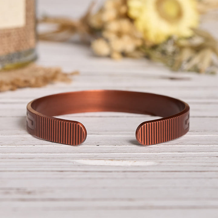 Christianartworkshop Adjustable Open Cuff Copper Bracelet with Embossed Full-Row Cross Motif & Inner Magnets - image 5