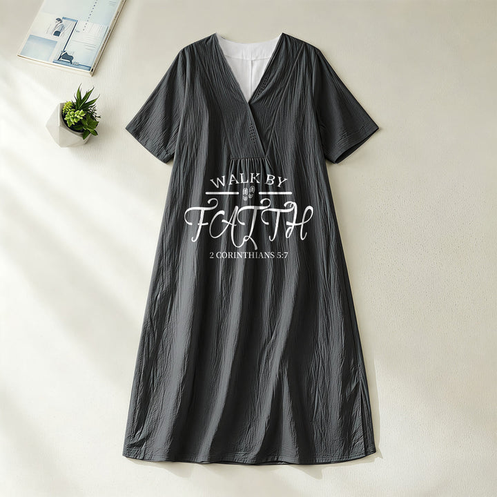 Christianartworkshop "Walk by Faith" 2 Corinthians 5:7 Scripture Print V-Neck Short Sleeve Midi Dress - Black - 4XL - image 20