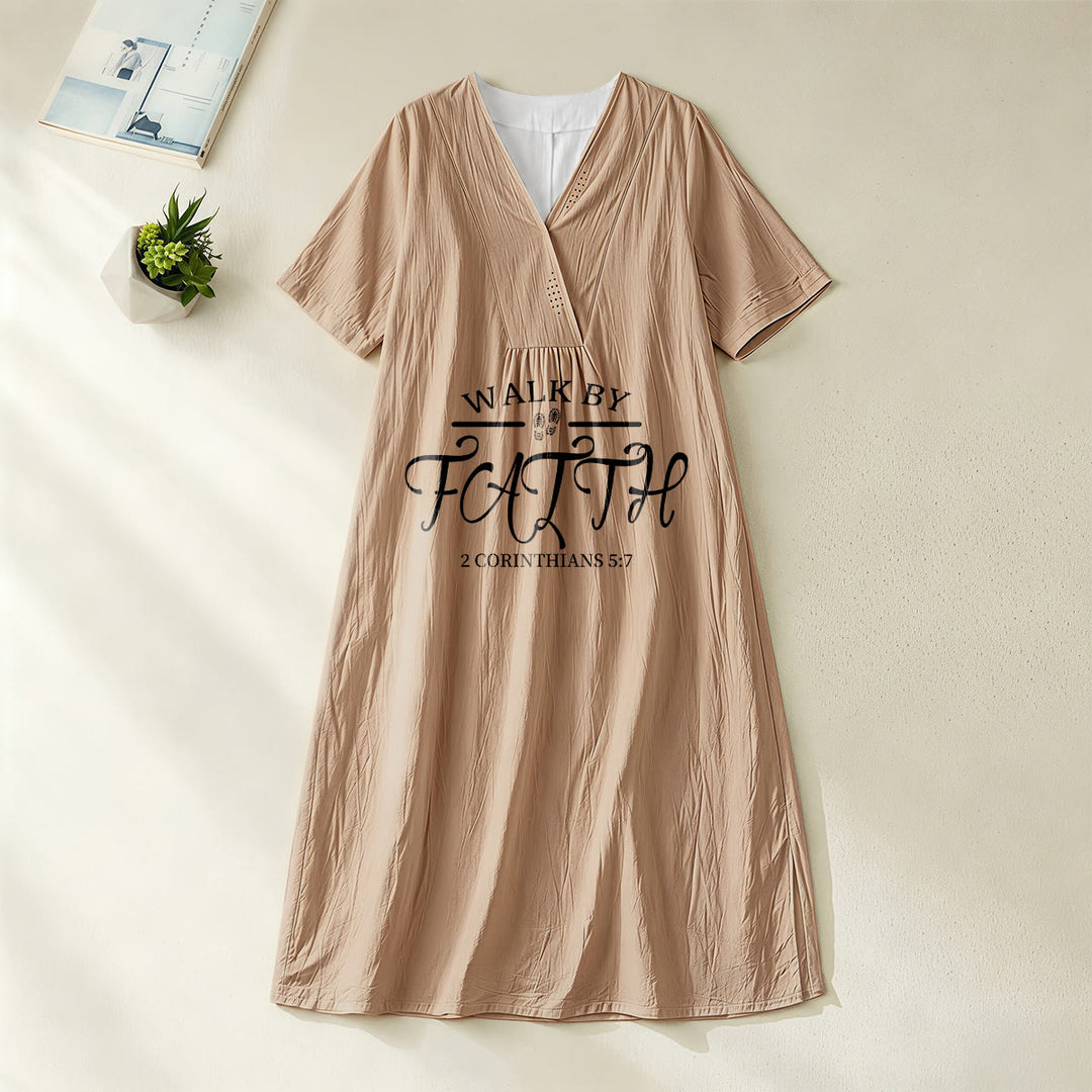 Christianartworkshop "Walk by Faith" 2 Corinthians 5:7 Scripture Print V-Neck Short Sleeve Midi Dress - Khaki - 4XL - image 16