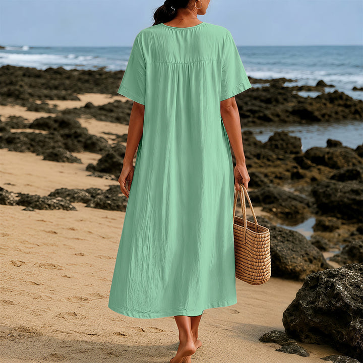 Christianartworkshop Coastal Faith Verse Palm Tree & Sunset Graphic V-Neck Short Sleeve Midi Dress - image 7