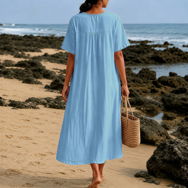 Christianartworkshop Coastal Faith Verse Palm Tree & Sunset Graphic V-Neck Short Sleeve Midi Dress - image 3