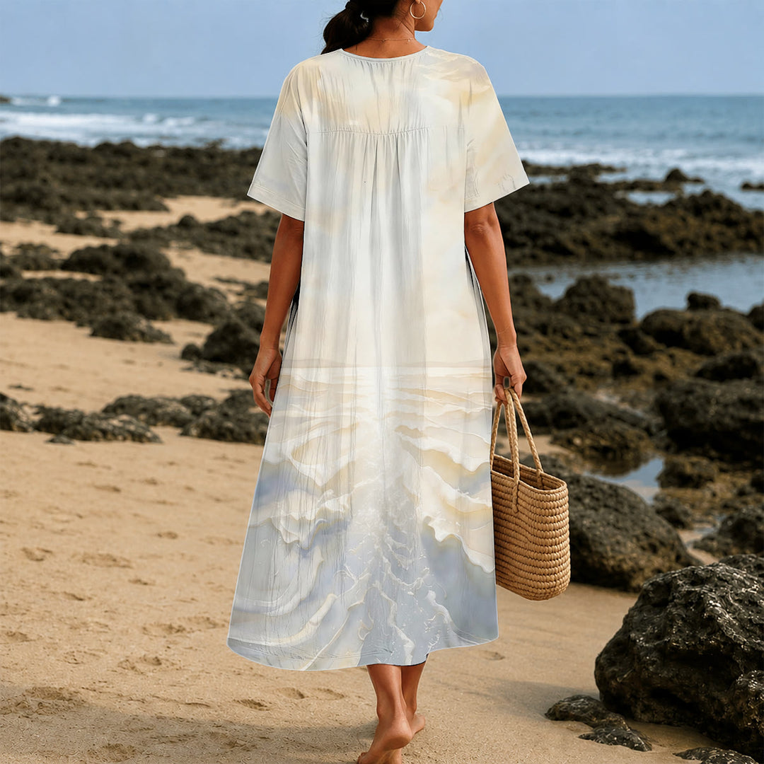 Christianartworkshop Faithful "Jesus Walks On Water" Scenic V-Neck Short Sleeve Midi Dress - image 4