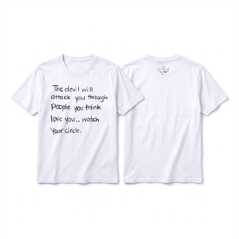 Christianartworkshop "The Devil Will Attack You Through People You Think Love You" Premium Short Sleeve T-Shirt - White - 2XL - image 8