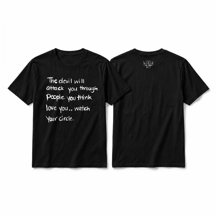 Christianartworkshop "The Devil Will Attack You Through People You Think Love You" Premium Short Sleeve T-Shirt - Black - 2XL - image 11