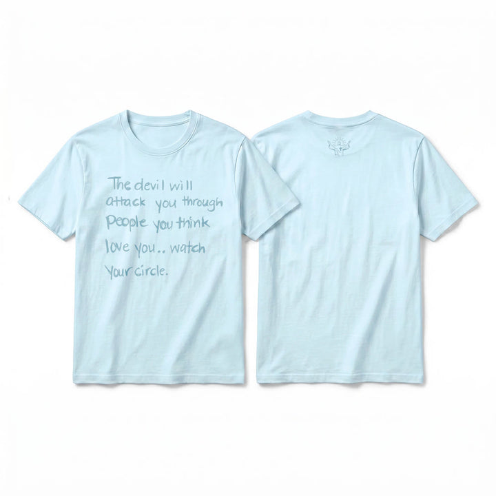 Christianartworkshop "The Devil Will Attack You Through People You Think Love You" Premium Short Sleeve T-Shirt - Blue - 2XL - image 2