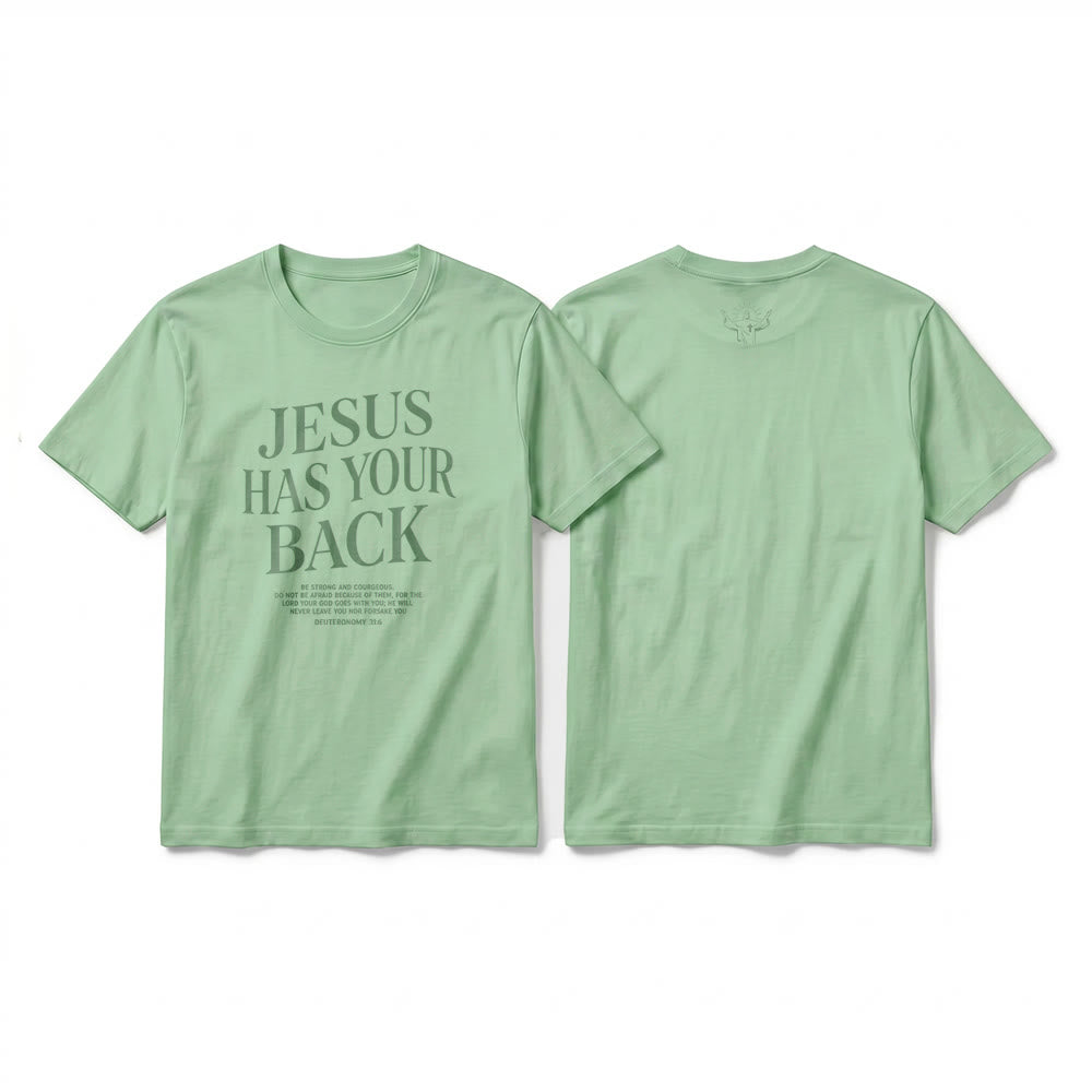 Christianartworkshop "Jesus Has Your Back" Confident Believer Premium Short Sleeve T-Shirt - Light Green - 2XL - image 19