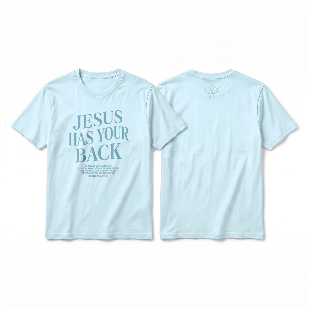 Christianartworkshop "Jesus Has Your Back" Confident Believer Premium Short Sleeve T-Shirt - Blue - 2XL - image 7