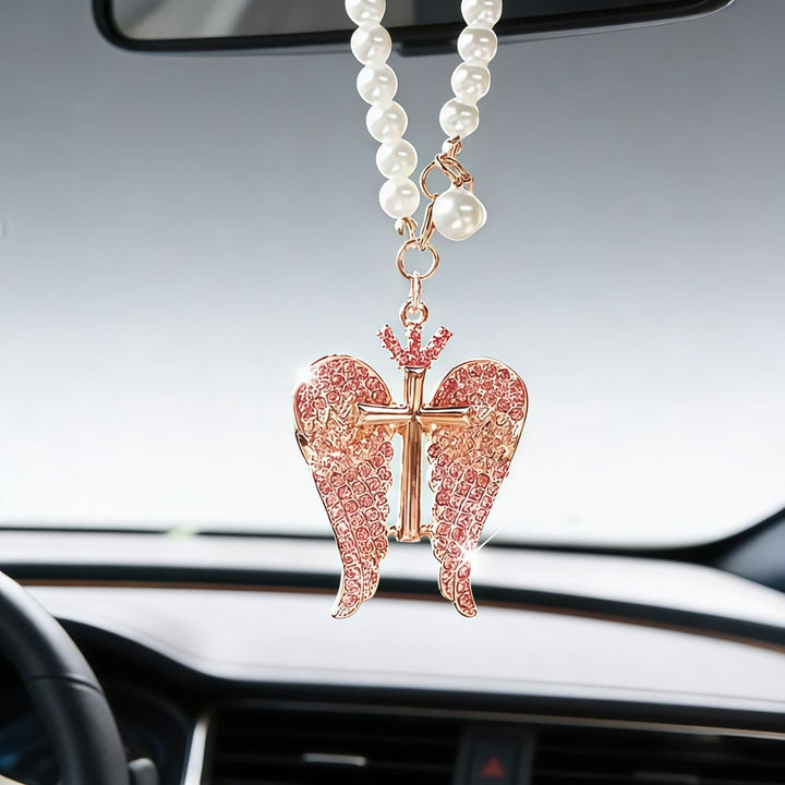 Christianartworkshop Angel Wing Cross Car Pendant with Pearl Chain & Crystal Accents: A Symbol of Divine Protection & Faithful Guidance - image 6