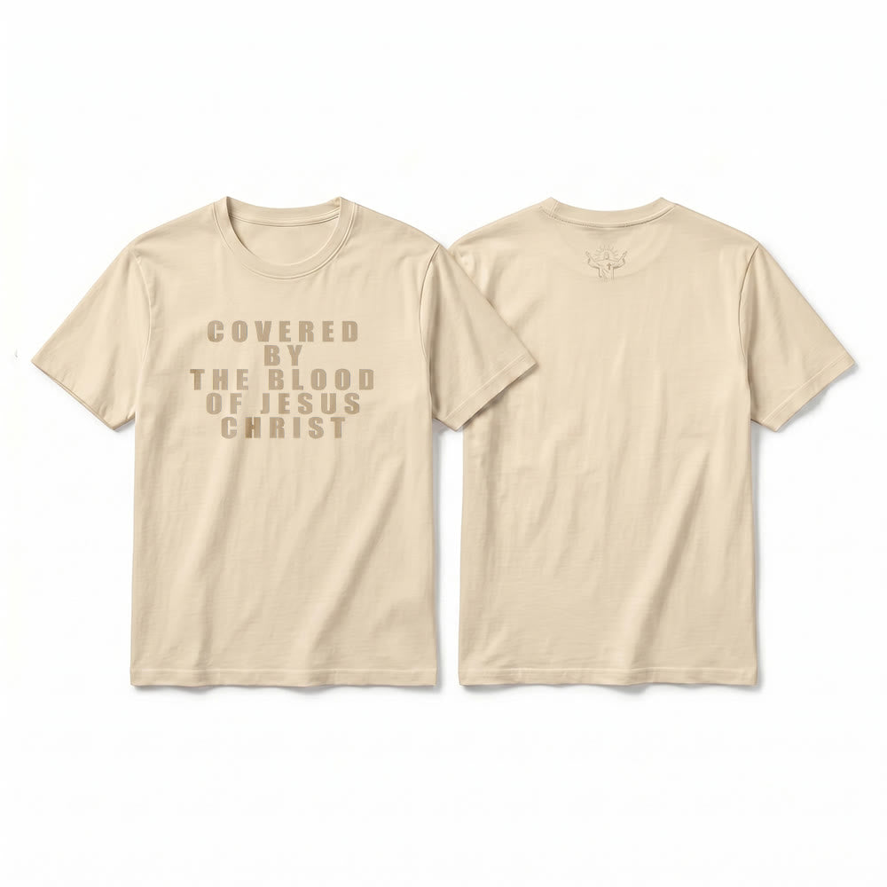 Christianartworkshop "Covered By The Blood Of Jesus Christ" Statement Premium Short Sleeve T-Shirt - Beige - 2XL - image 20