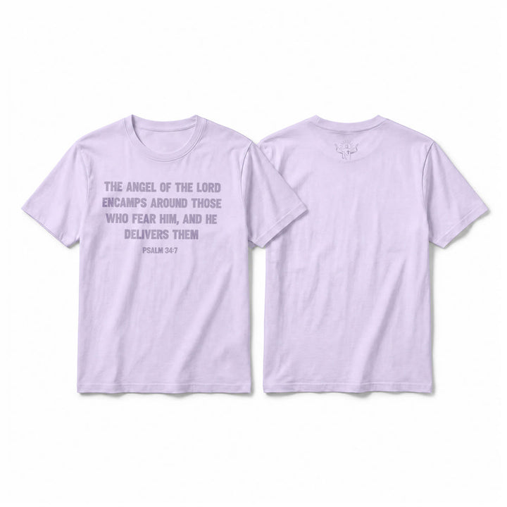 Christianartworkshop Psalm 34:7 "The Angel of the Lord" Front & Back Print Premium Short Sleeve T-Shirt - Purple - 2XL - image 13